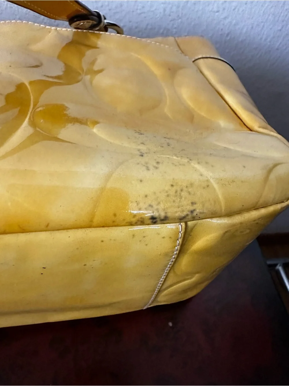 COACH Patent-Embossed Tote in Mustard Yellow Casual Handbag